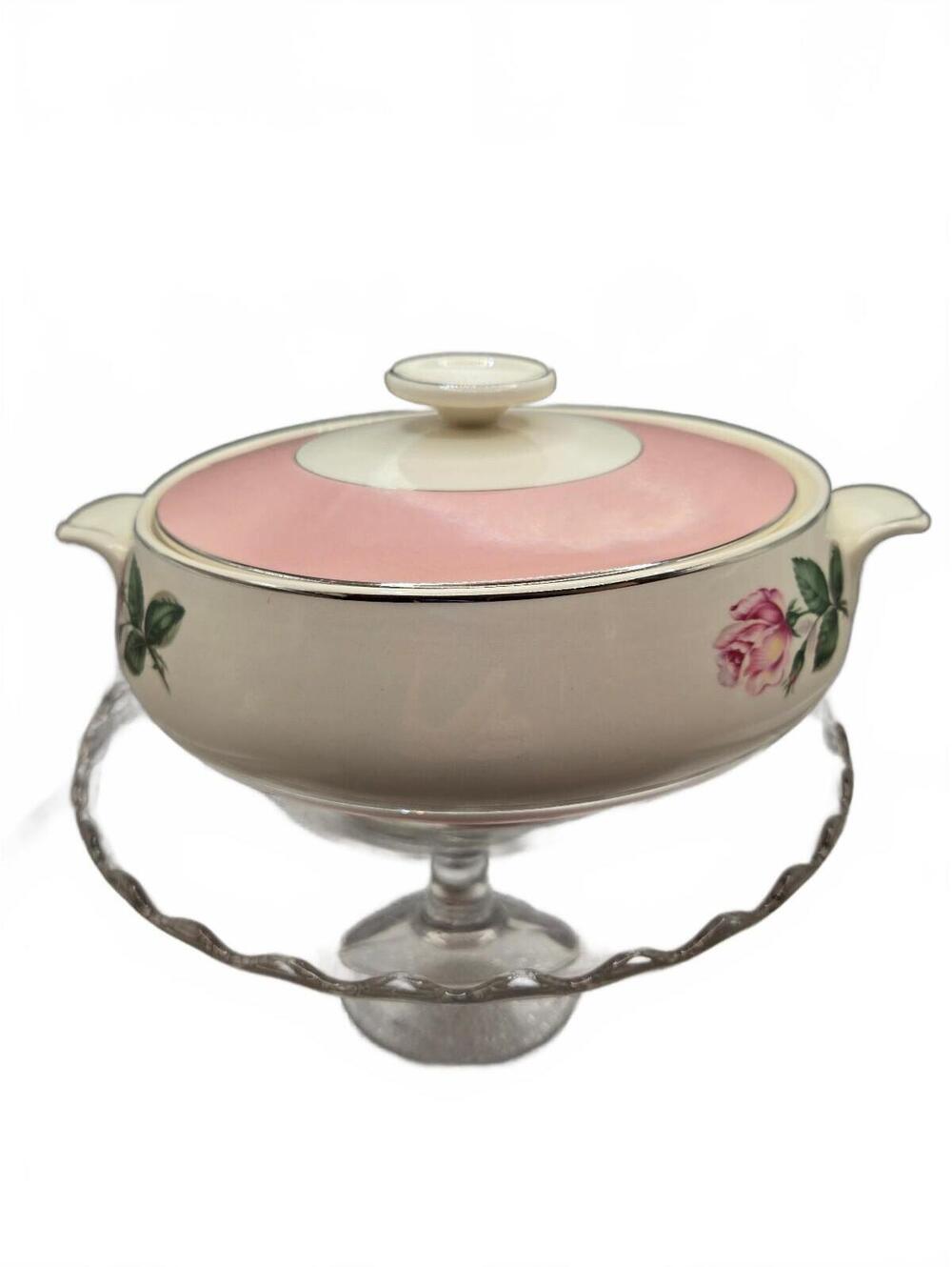 Covered Casserole Dish Vintage Lifetime Homer Laughlin Pink Rose & Platinum